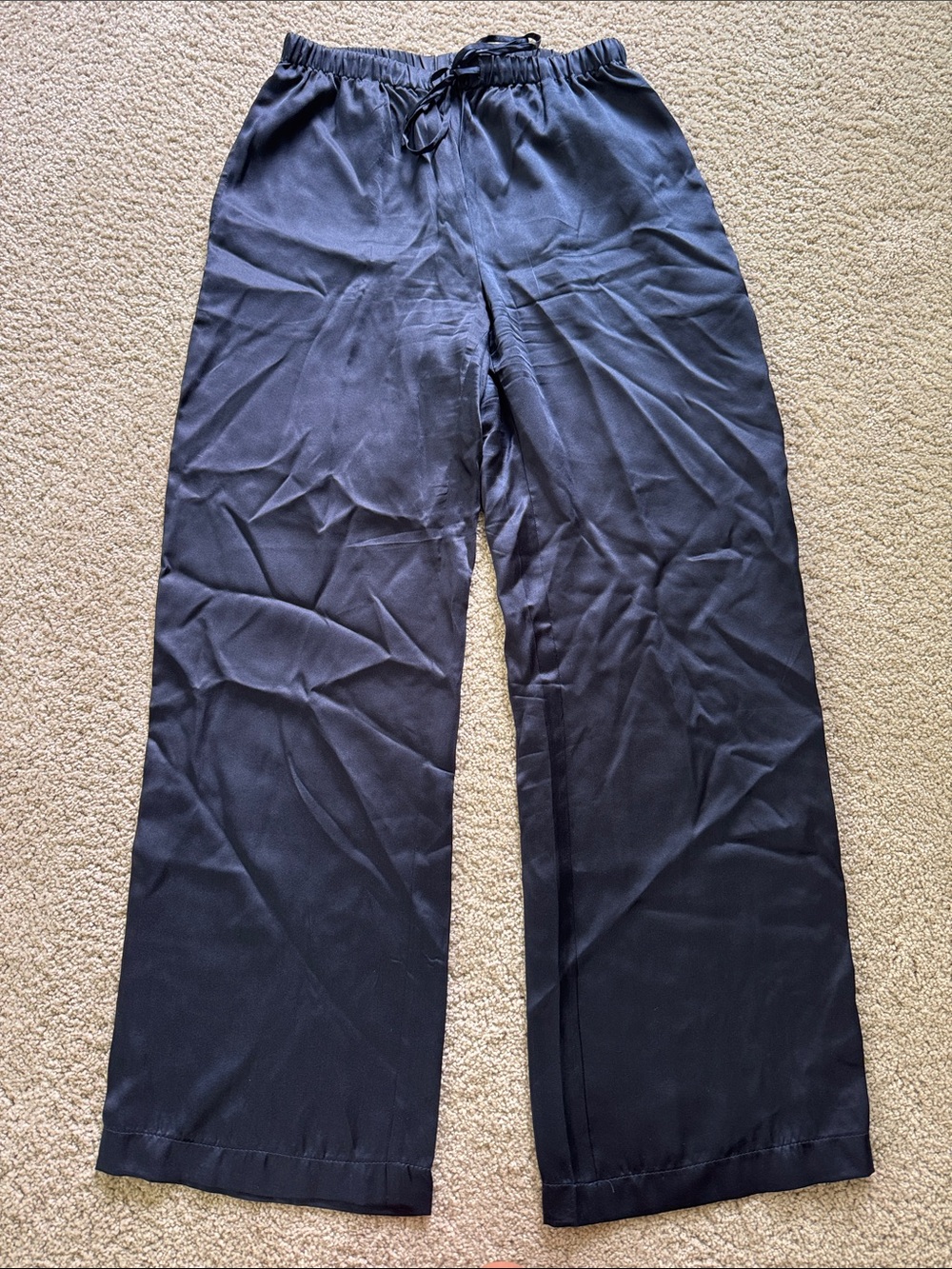 QUINCE Blue Silk Tie Waist Pant Xs